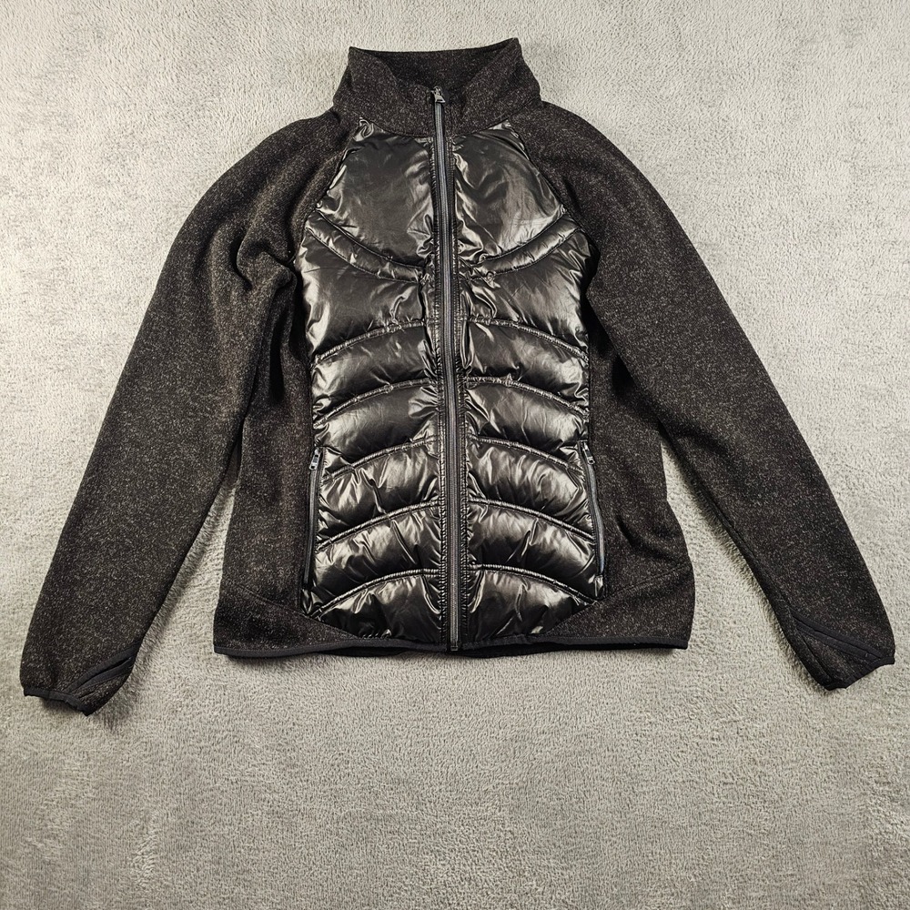 London Fog Womens Black Down Hybrid Puffer Jacket Knit Sleeve Size Medium